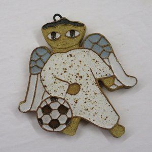 Saint Andrews Abbey Ceramic Soccer Angel Wallhanging Christmas Ornament 3.5"